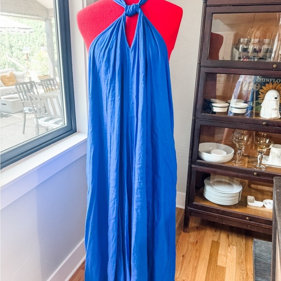 INC International Concepts Vibrant Blue Linen Halter Neck Maxi 2X - Picture 1 of 5